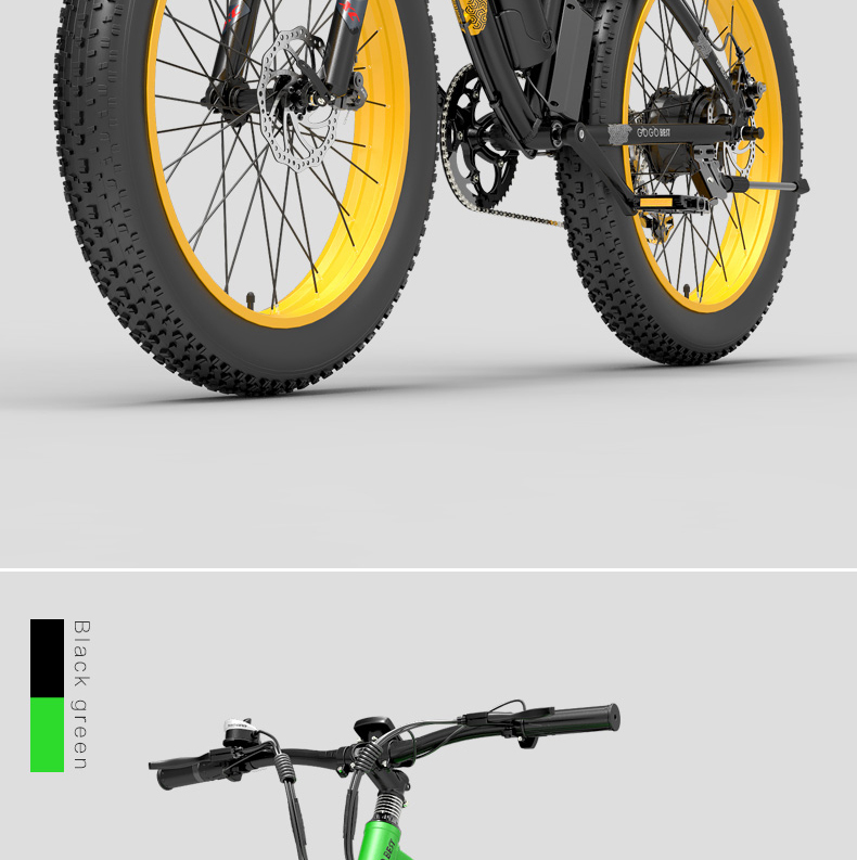 GOGOBEST GF600 Electric Bike 48V 13Ah Battery 1000W Motor 26x4.0 inch Fat Tire Aluminum Alloy Frame Shimano 7-speed Shift Max Speed 40km/h 110KM Power-assisted mileage Range LCD Display IP54 Waterproof - Black Yellow