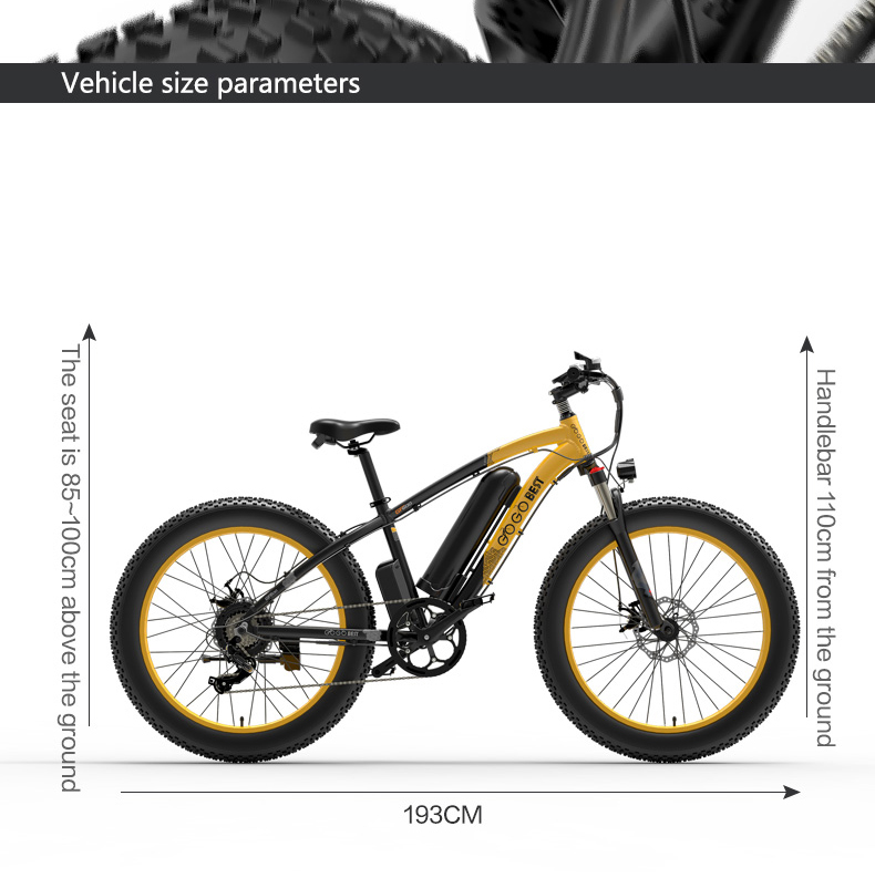 GOGOBEST GF600 Electric Bike 48V 13Ah Battery 1000W Motor 26x4.0 inch Fat Tire Aluminum Alloy Frame Shimano 7-speed Shift Max Speed 40km/h 110KM Power-assisted mileage Range LCD Display IP54 Waterproof - Black Yellow