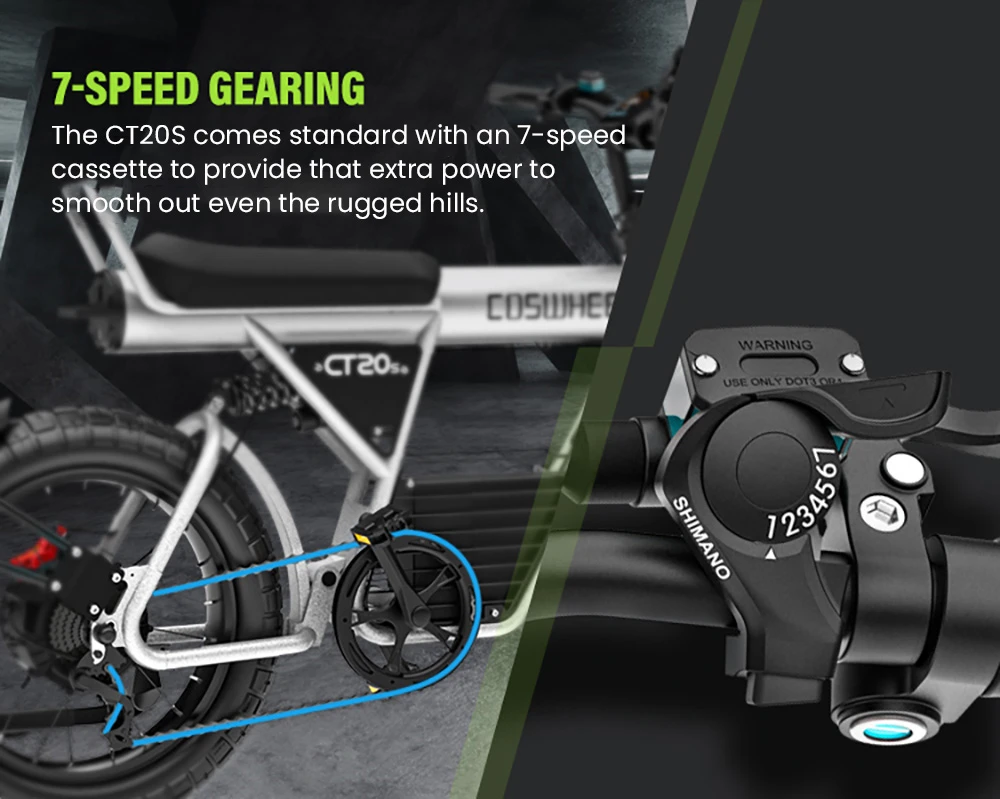 COSWHEEL CT20S Electric Bike, 1500W Motor, 60V 27.5Ah Battery, 20*5.0-inch Off-road Tire, 45km/h Max Speed, 160km Max Range, Shimano 7-Speed, Hydraulic Oil Brakes, Front & Rear Shock Absorption