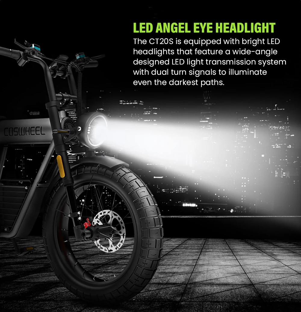 COSWHEEL CT20S Electric Bike, 1500W Motor, 60V 27.5Ah Battery, 20*5.0-inch Off-road Tire, 45km/h Max Speed, 160km Max Range, Shimano 7-Speed, Hydraulic Oil Brakes, Front & Rear Shock Absorption
