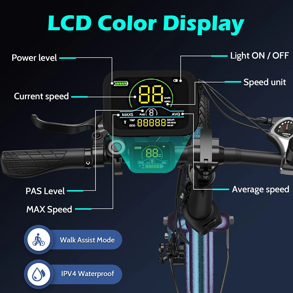 Fafrees F20 Lasting Electric Bike, 250W Motor, 36V 18.2Ah Battery, 20*1.95'' Tires, 25km/h Max Speed, 120km Max Range, Mechanical Disc Brakes, SHIMANO 7 Speed - Haze Blue