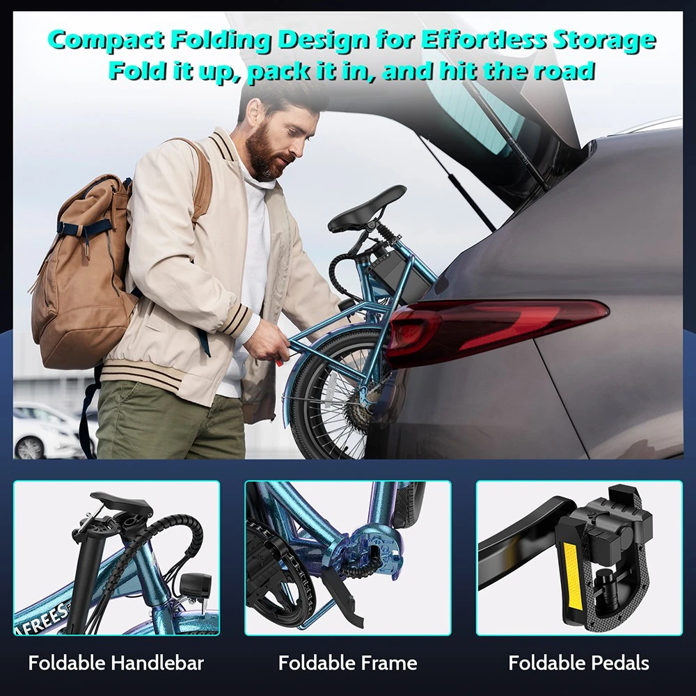 Fafrees F20 Lasting Electric Bike, 250W Motor, 36V 18.2Ah Battery, 20*1.95'' Tires, 25km/h Max Speed, 120km Max Range, Mechanical Disc Brakes, SHIMANO 7 Speed - Haze Blue