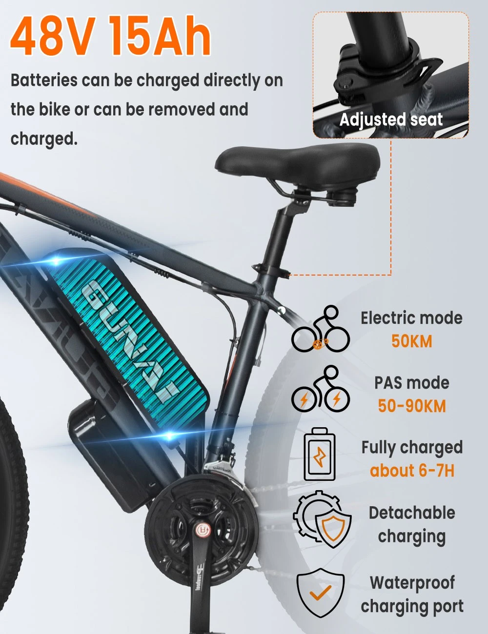 GUNAI GN29 Electric Bike 29*2.1in Tire 48V 750W Motor 50km/h Max Speed 15Ah Battery 90km Max Range Dual Disc Brakes