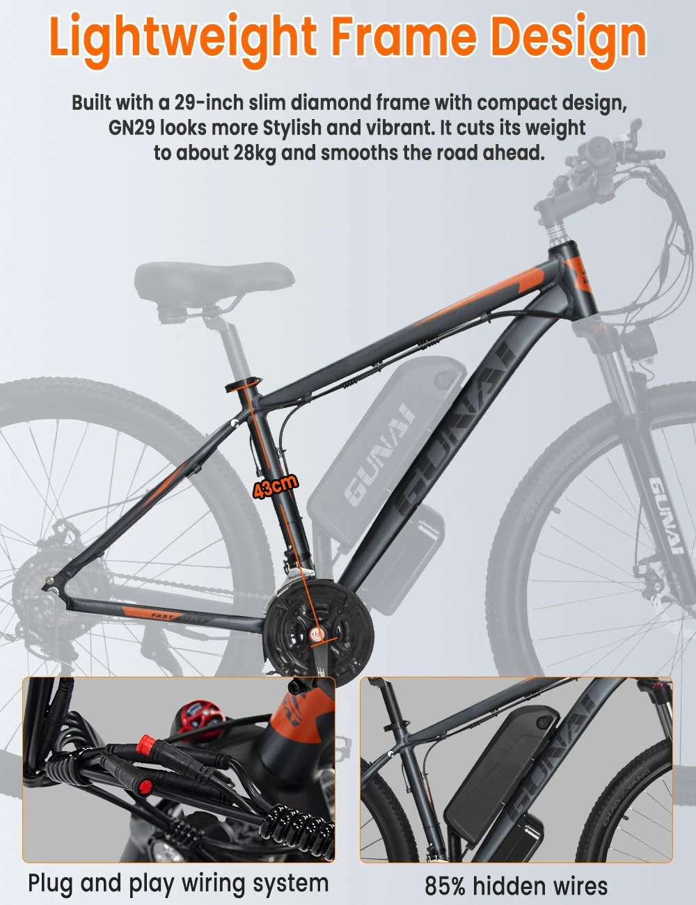 GUNAI GN29 Electric Bike 29*2.1in Tire 48V 750W Motor 50km/h Max Speed 15Ah Battery 90km Max Range Dual Disc Brakes