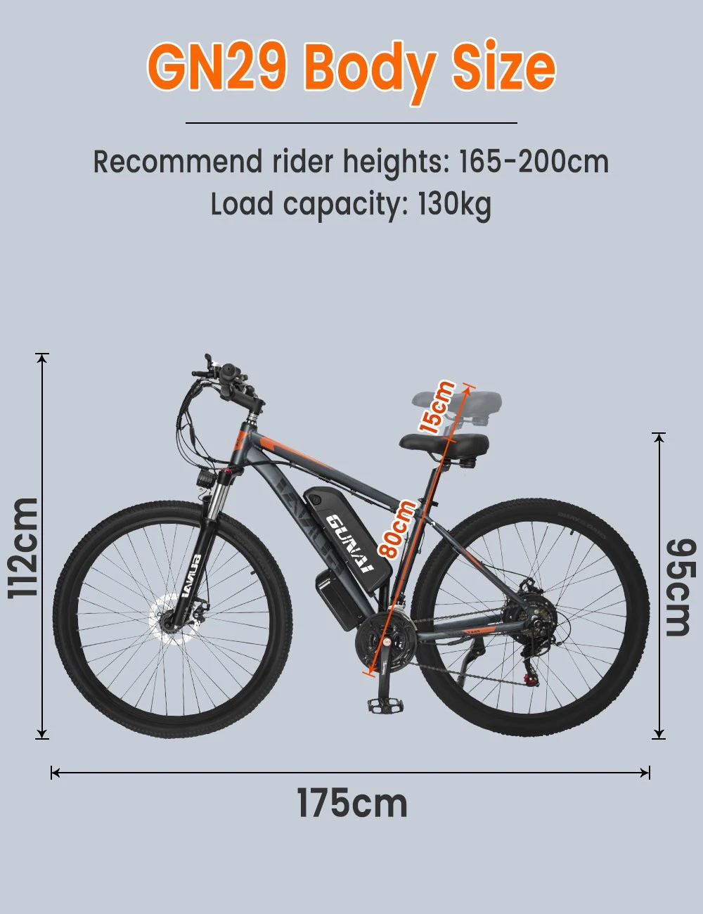 GUNAI GN29 Electric Bike 29*2.1in Tire 48V 750W Motor 50km/h Max Speed 15Ah Battery 90km Max Range Dual Disc Brakes