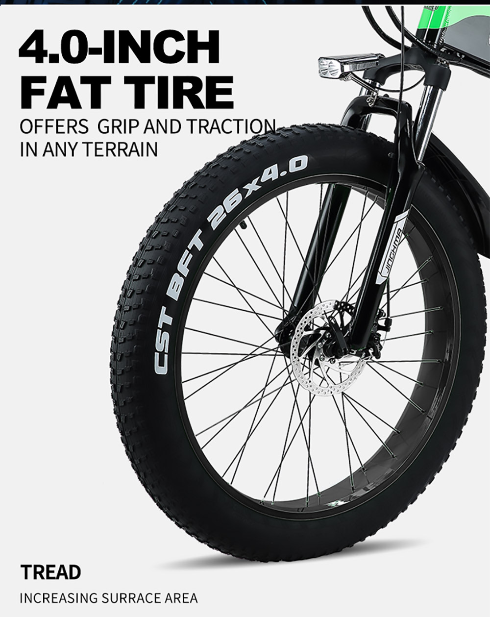 JINGHMA R5 1000W 48V 12.8Ah 26*4.0 Inch Fat Electric Bicycle 50km/h Max Speed 100km Range with 2 Batteries
