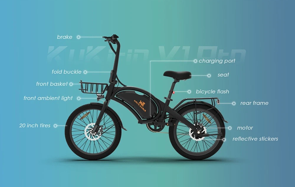 Kukirin V1 Pro Electric Bike 20in Tires 48V 350W Motor 45km/h Max Speed 7.5Ah Battery 45km Range Dual Disc Brake + E Brake