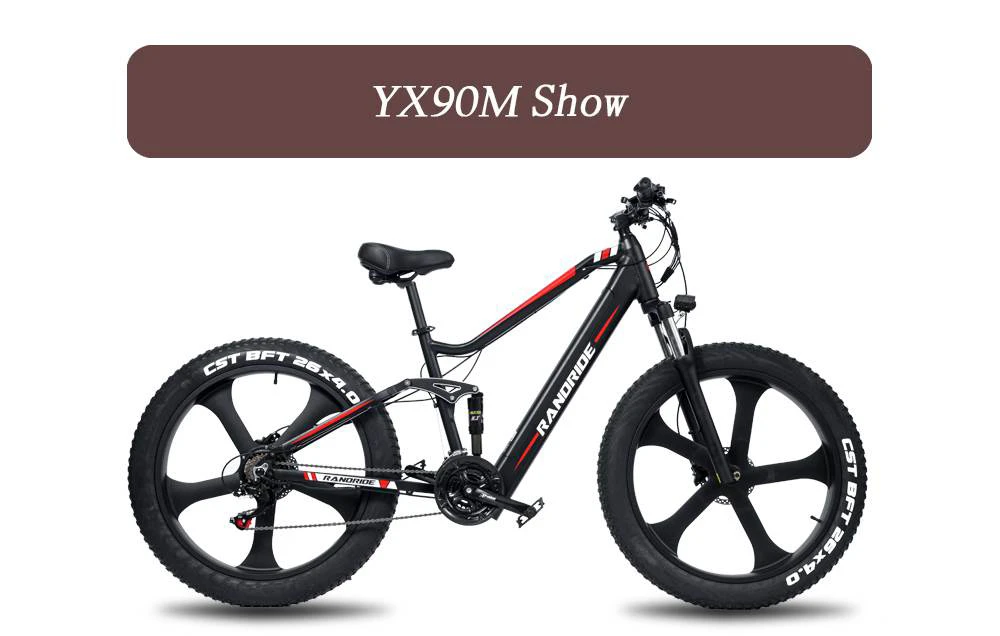 RANDRIDE YX90M Electric Bike, 26'' Fat Tire, 1000W Brushless Motor, 48V13.6Ah Battery, 45km/h Max Speed, 100km Range, LCD Display, SHIMANO Hydraulic Brake, Full Suspension Frame