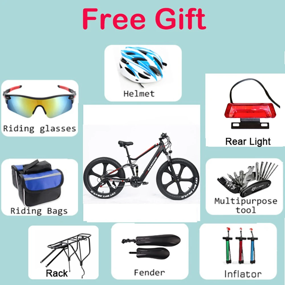 RANDRIDE YX90M Electric Bike, 26'' Fat Tire, 1000W Brushless Motor, 48V13.6Ah Battery, 45km/h Max Speed, 100km Range, LCD Display, SHIMANO Hydraulic Brake, Full Suspension Frame