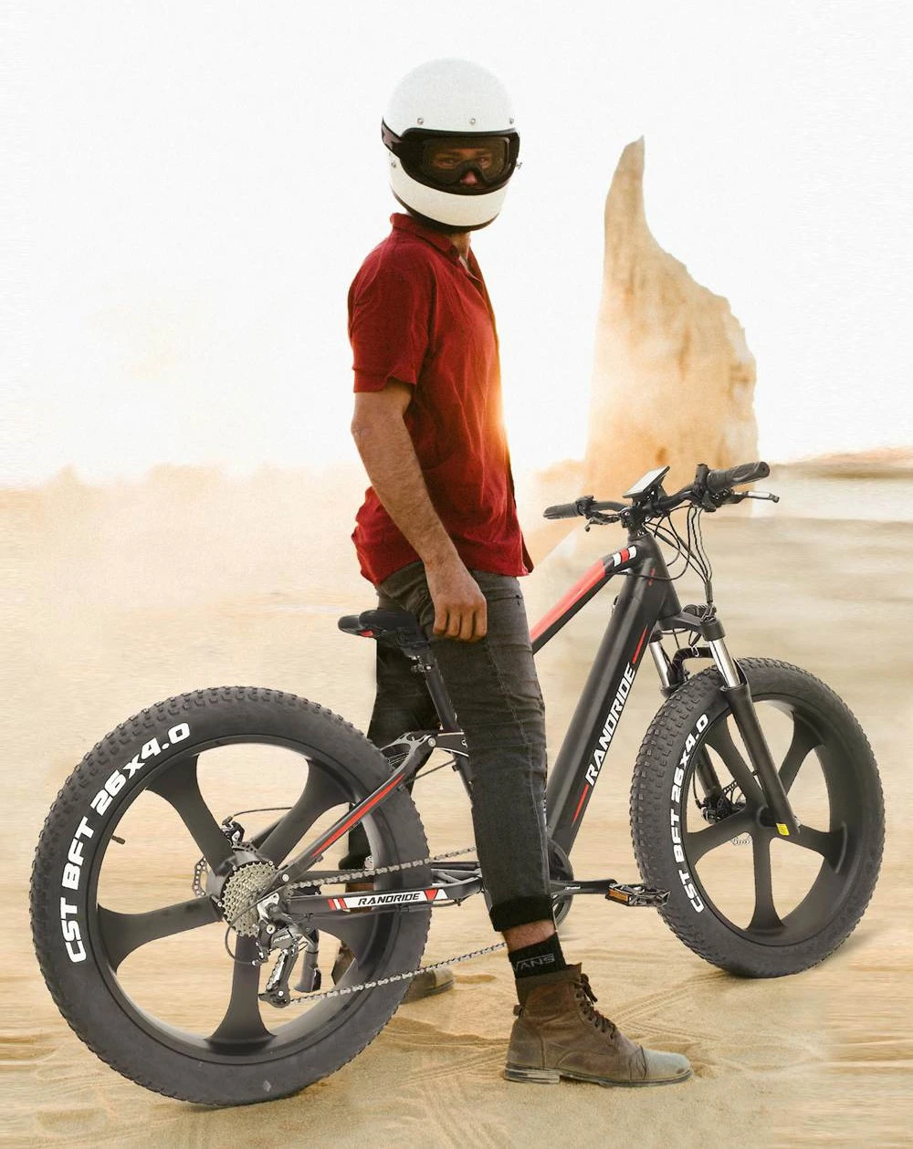 RANDRIDE YX90M Electric Bike, 26'' Fat Tire, 1000W Brushless Motor, 48V13.6Ah Battery, 45km/h Max Speed, 100km Range, LCD Display, SHIMANO Hydraulic Brake, Full Suspension Frame