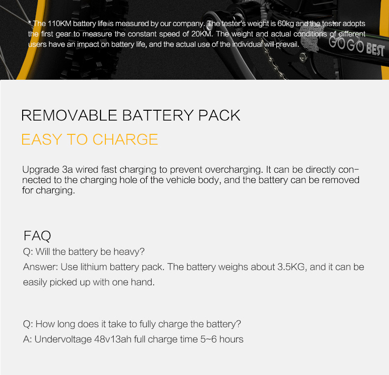 GOGOBEST GF600 Electric Bike 48V 13Ah Battery 1000W Motor 26x4.0 inch Fat Tire Aluminum Alloy Frame Shimano 7-speed Shift Max Speed 40km/h 110KM Power-assisted mileage Range LCD Display IP54 Waterproof - Black Yellow