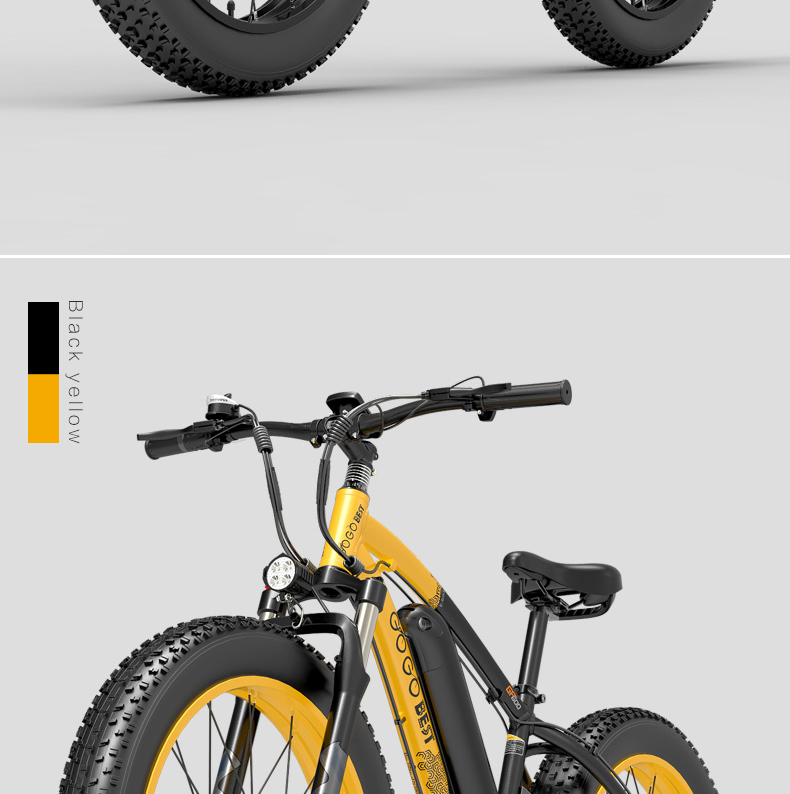 GOGOBEST GF600 Electric Bike 48V 13Ah Battery 1000W Motor 26x4.0 inch Fat Tire Aluminum Alloy Frame Shimano 7-speed Shift Max Speed 40km/h 110KM Power-assisted mileage Range LCD Display IP54 Waterproof - Black Yellow