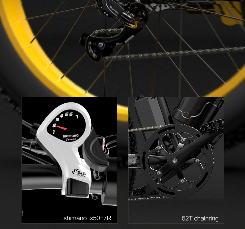 GOGOBEST GF600 Electric Bike 48V 13Ah Battery 1000W Motor 26x4.0 inch Fat Tire Aluminum Alloy Frame Shimano 7-speed Shift Max Speed 40km/h 110KM Power-assisted mileage Range LCD Display IP54 Waterproof - Black Yellow