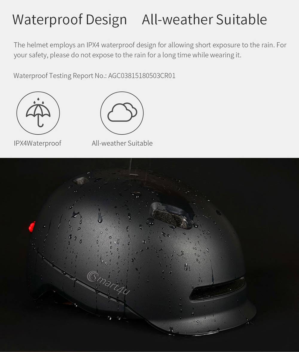 Xiaomi Smart4u SH50 Smart City Commuter Bling Helmet With Automatic Sensor Lighting IPX4 Waterproof Magnetic Charge Long Standby Size L - Black